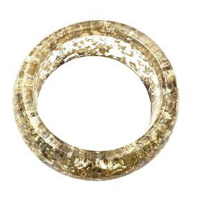 Gold Confetti Clear Lucite Wide Bangle Bracelet Retro Chic Style Stackable